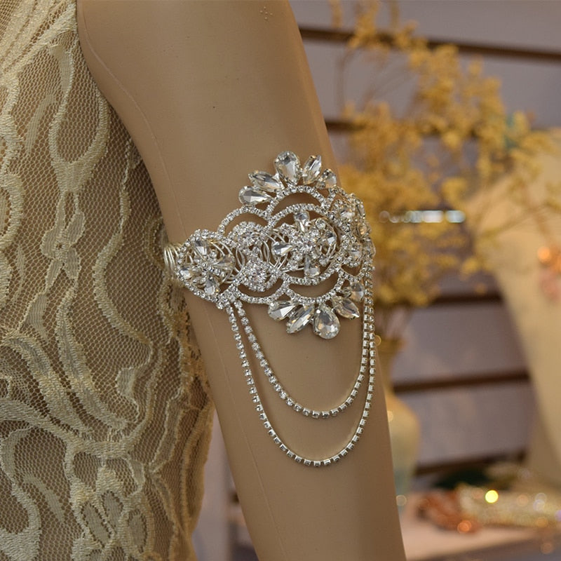 Luxury Glass strass Coiled Spiral Upper stretch Women Arm Cuff Armlet Armband Bangle Bracelet