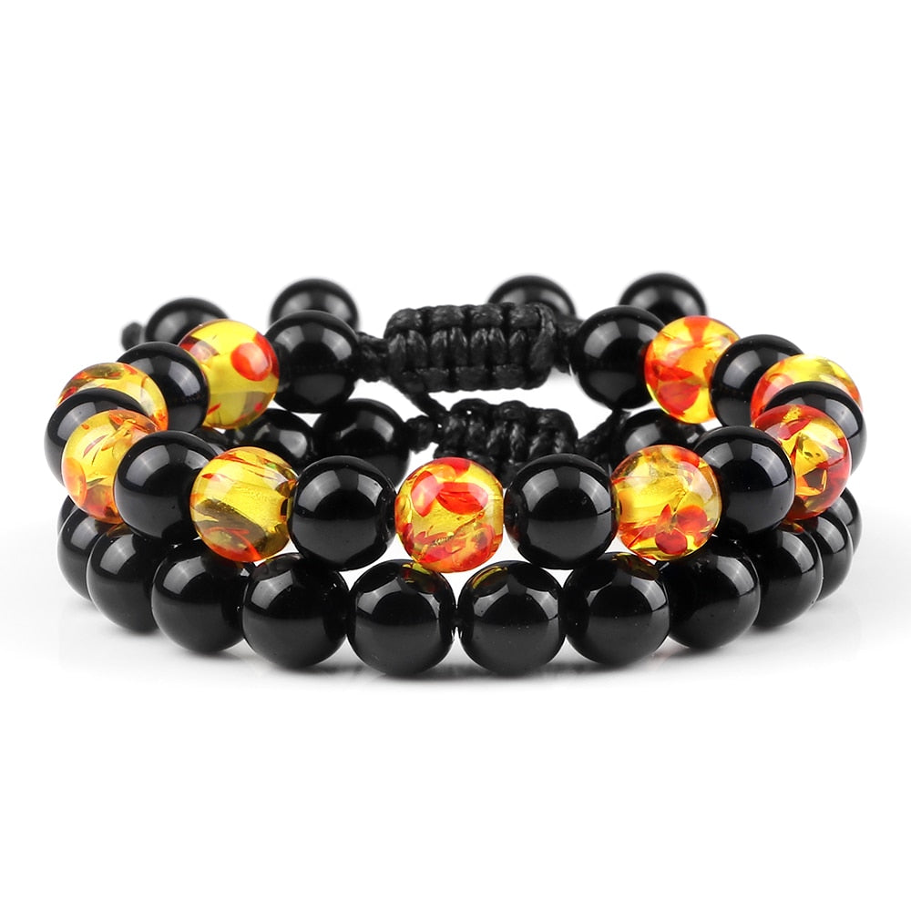 Hot 2pcs/set Men Beaded Bracelets Tiger Eye Lava Natural Stone Onyx Beaded Couple Distance Bracelets