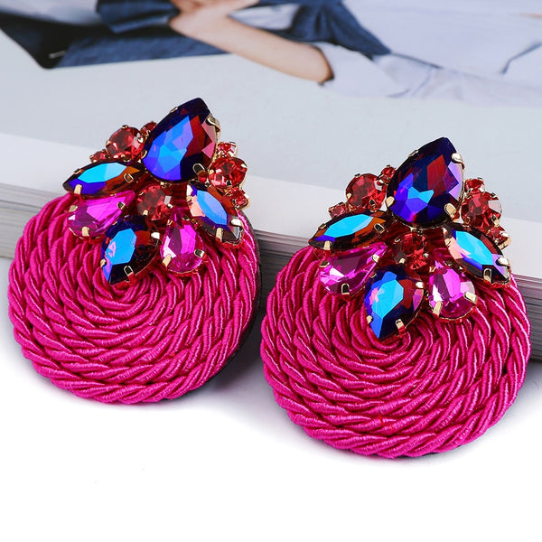 Pendientes grandes de lujo con diseño de cuerda de algodón tejida a la moda