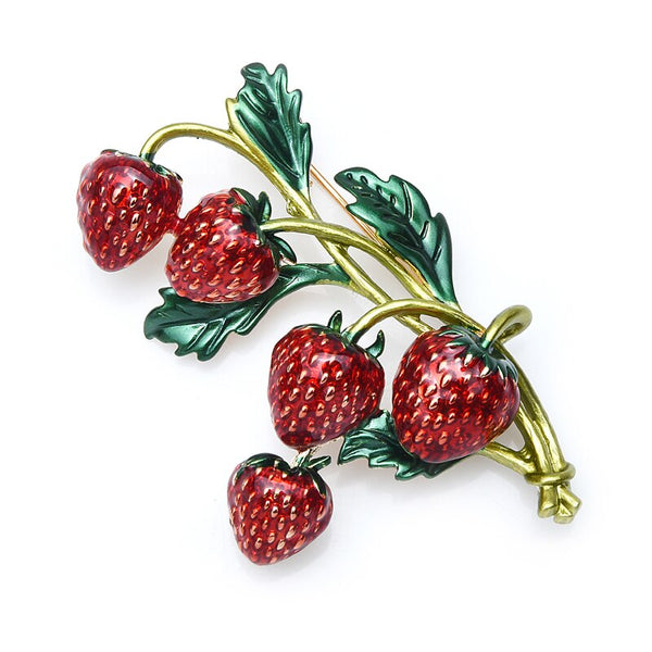 Red Enamel Strawberry Brooches For Women