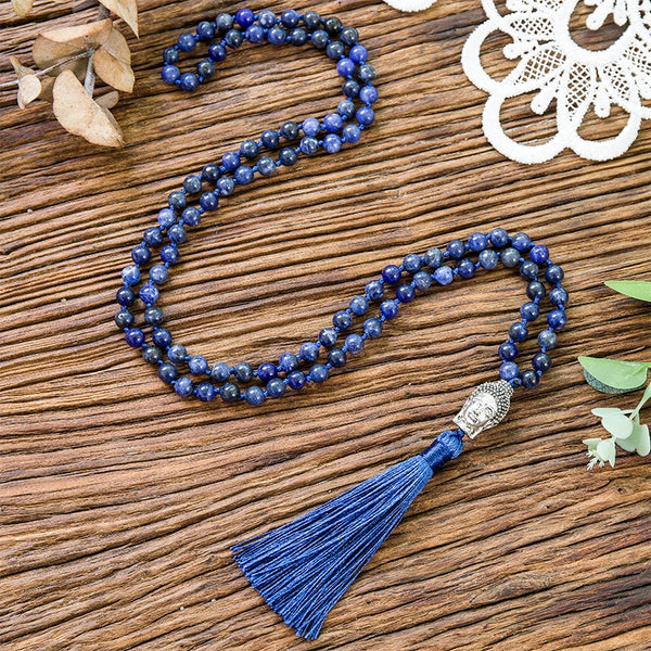 Collar anudado con cuentas de lapislázuli y sodalita azul natural de 6 mm