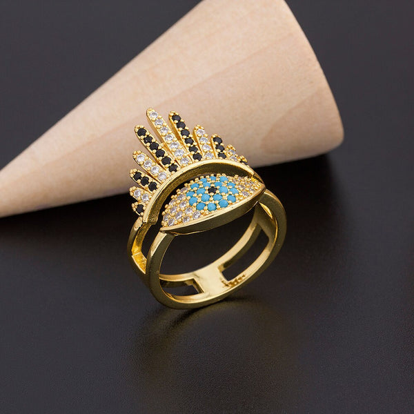 Nuevos anillos bohemios con corona de diamantes de imitación y arcoíris para mujer