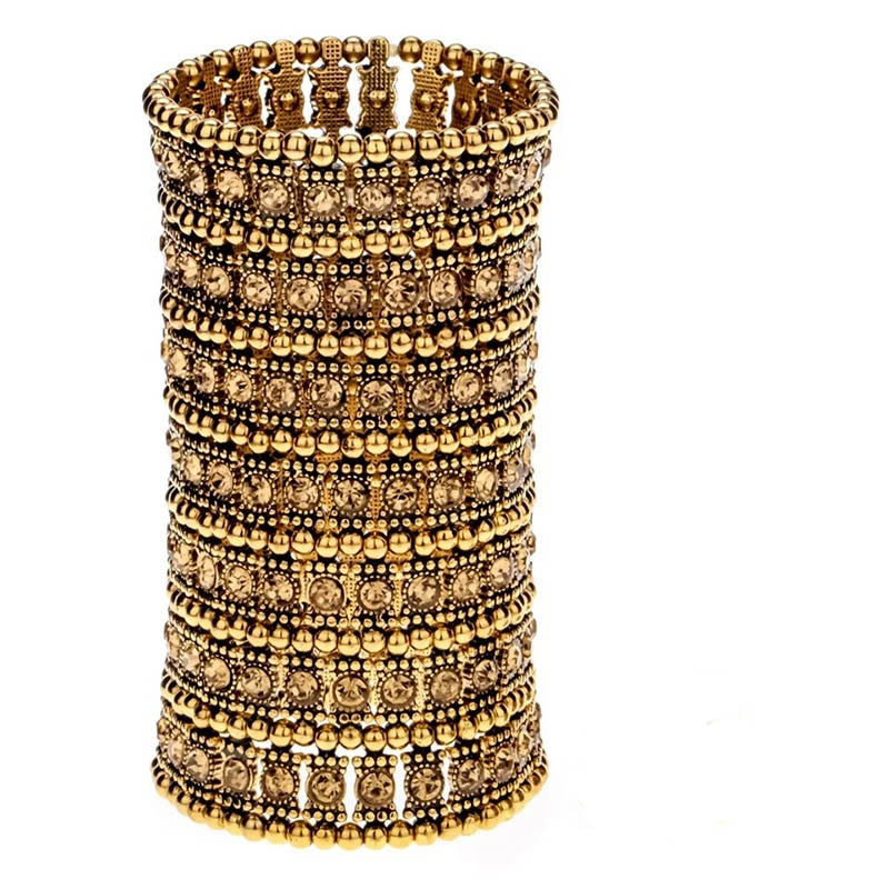 Classic  New Fashion Antique Alloy Bracelet Elastic Bracelet Set With Crystal Wide Bracelet