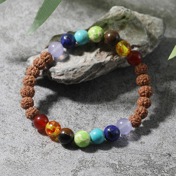 Cuerda elástica original de cuentas de Rudraksha de siete chakras para hombre