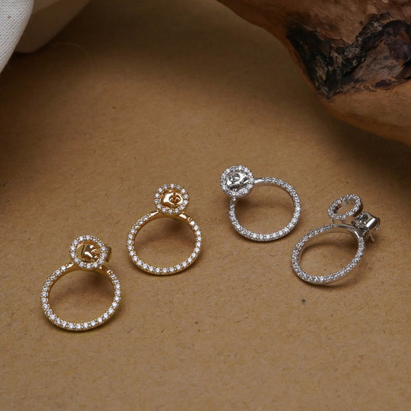 Pendientes de botón con micro pavé de circonitas en la parte delantera y trasera para mujer