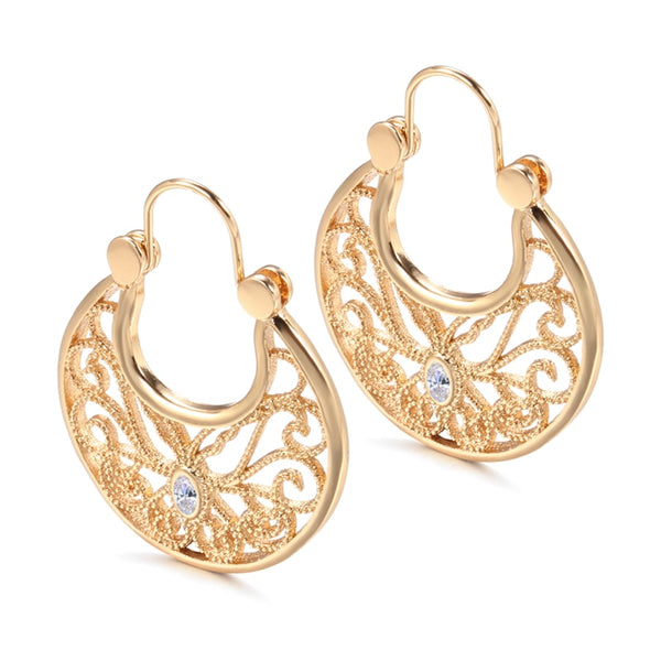 New Ethnic Bride Jewelry Hollow WeaveTexture Vintage Gold Plated Earrings