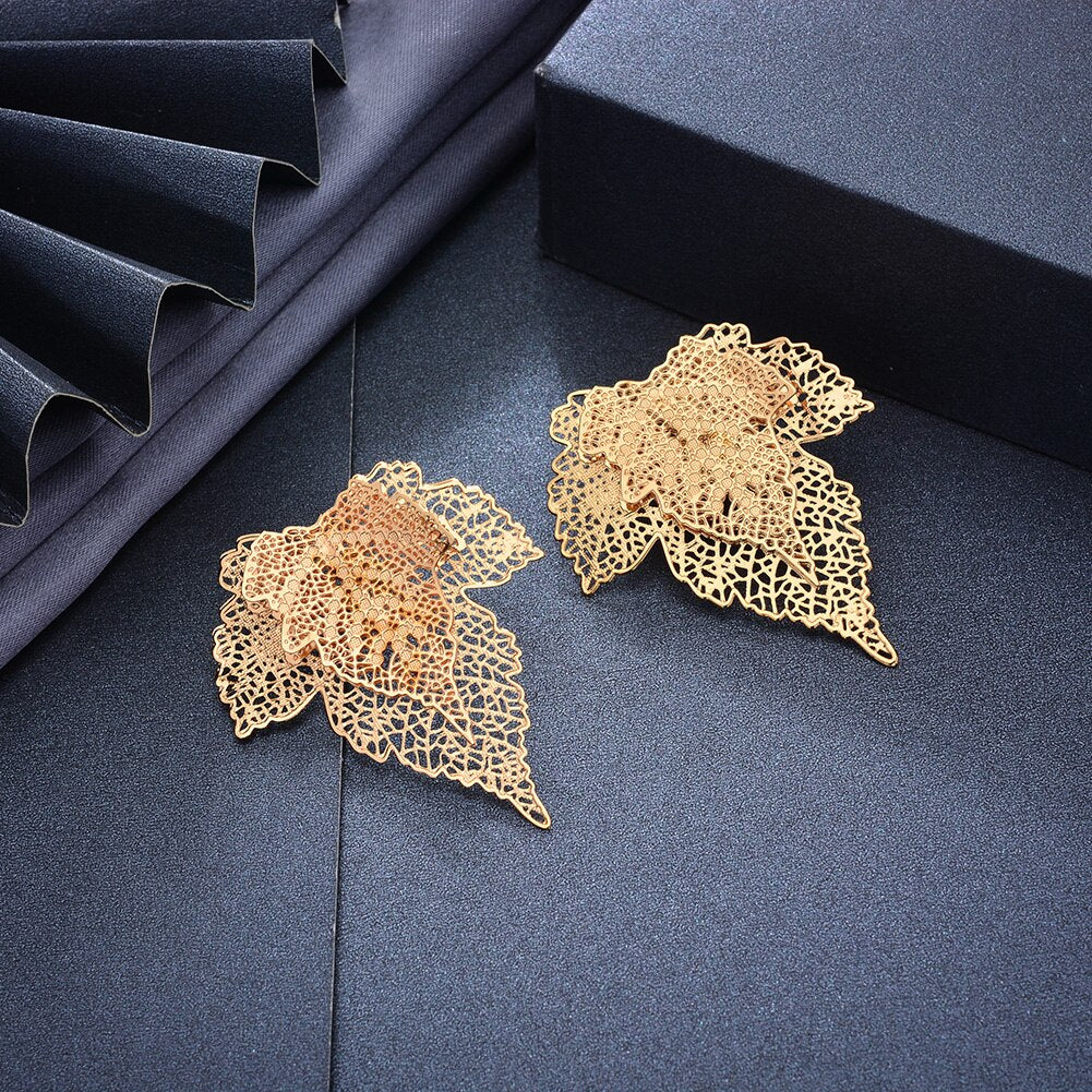 24k Gold Leaf Drop Earrings Trend Leaf Earrings Gold Color Jewelry For Women