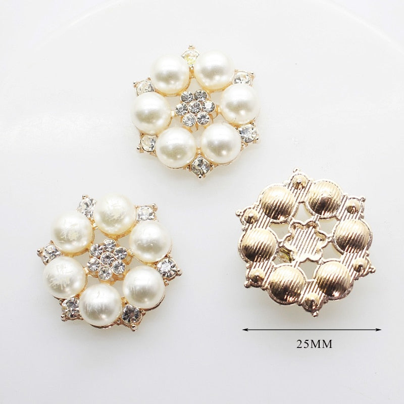 10pcs/set Two Colour 25mm Flower Rhinestones Buttons Pearl button wedding decoration Diy