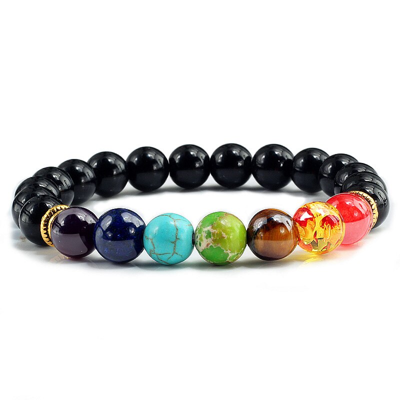 7 Chakra Natural Stone 8mm Beads Bracelet Men Onyx Tiger Eye Lava Energy Bracelet