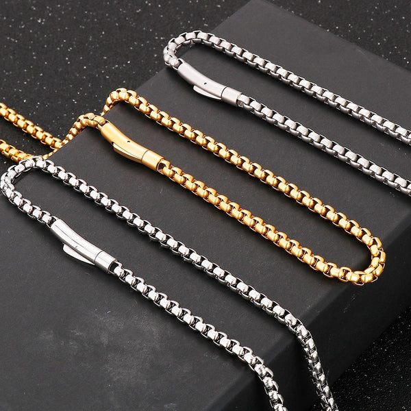 5MM Box Link Chain Necklace Men 22" Gold Plated Stainless Steel Necklaces For Women