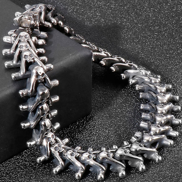 Pulsera de cadena de eslabones con cabeza de calavera gótica para hombre