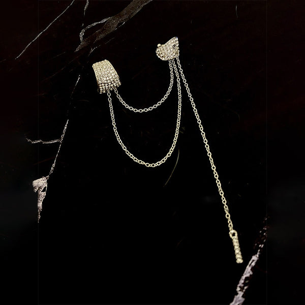 Pendientes largos de borlas de cristal para mujer, pendientes geométricos con clip de diamantes de imitación