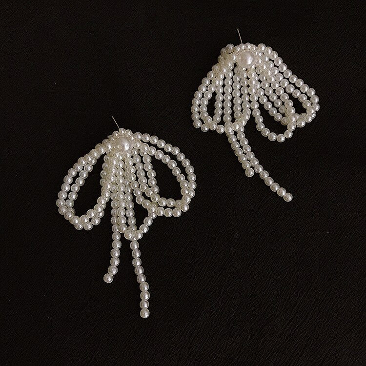 Korean Pearl Knot Big Earrings New Jewelry Statement Drop Dangle Earrings