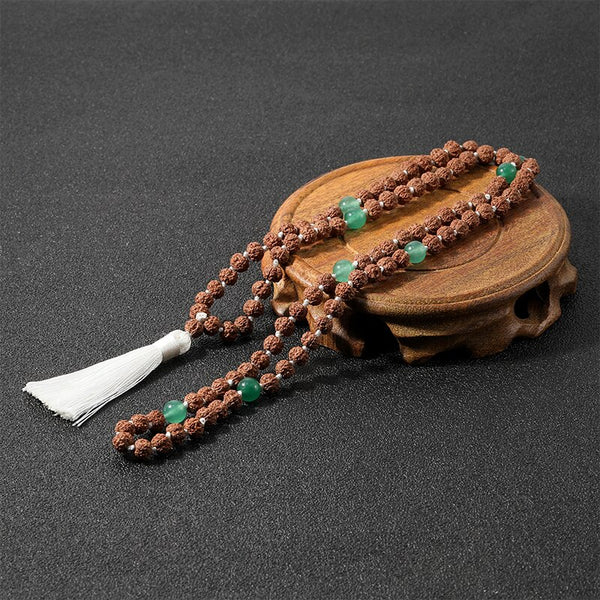 Long Rudraksha Necklace Semi-Precious Stones for Women Men