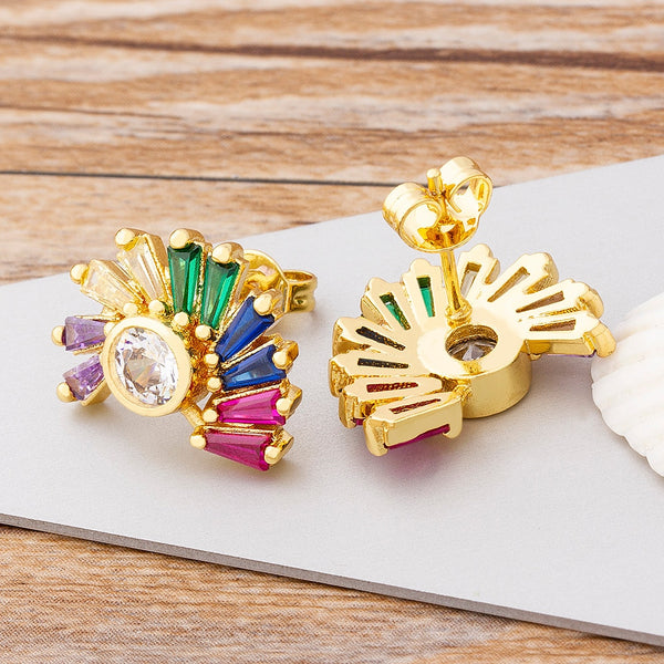 Nuevos pendientes de cobre con circonita cúbica de diseño moderno para mujer