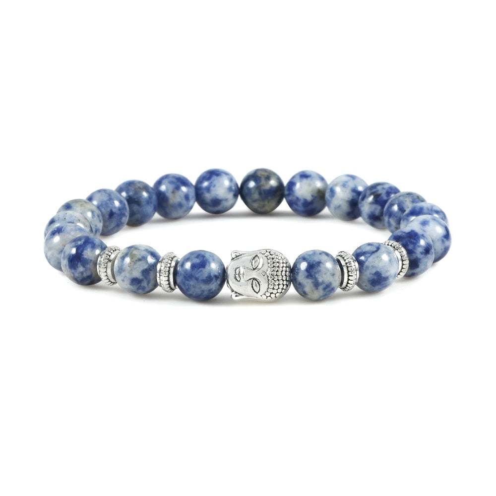 Buddha Head Bracelet Natural Onyx Lava Beads Bangle Malachite Stone Elastic Handmade Jewelry