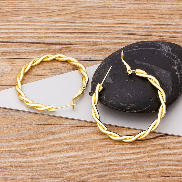Punk Style Hoop Earrings Twisted Big Circle Loop Earrings for Women