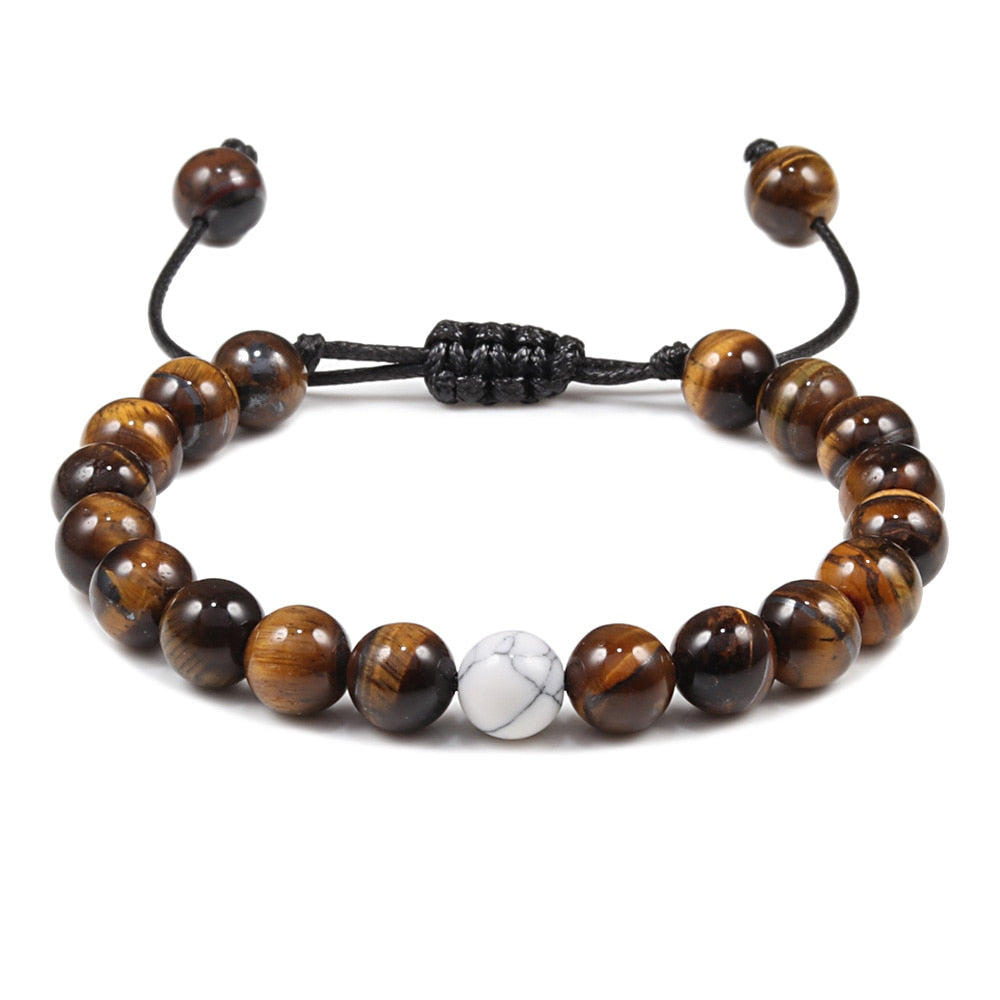 Tiger Eye Beaded Bracelets Bangles Men Braided Rope Healing Balance