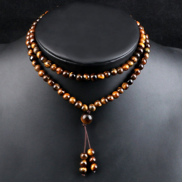 Collar elástico de cuentas de ónix y piedra de tigre natural de 6 mm para hombre