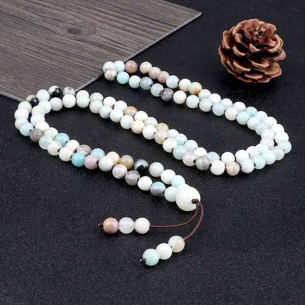 Pulsera y collar de cuentas redondas de amazonita de piedra natural de la suerte para mujer