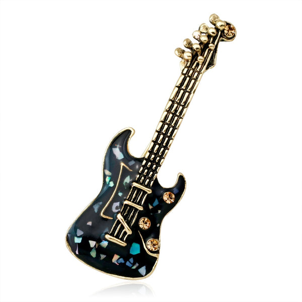 Enamel Guitar Violin Brooch Rhinestone Musical Instrument Jewelry