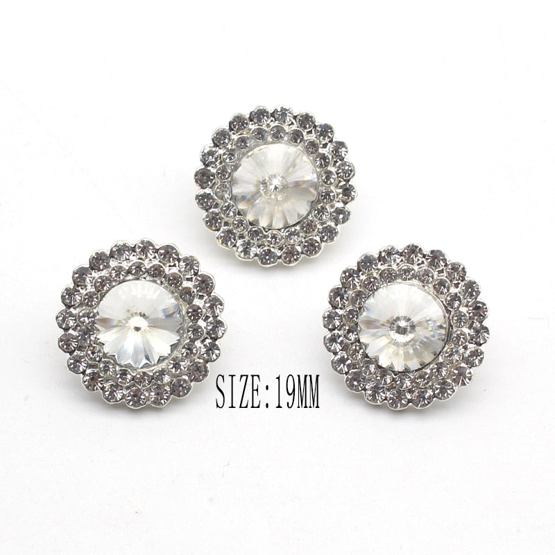 10Psc/Lot Rhinestone Round Mixed Size Alloy Buckle Sewing Button Decoration DIY