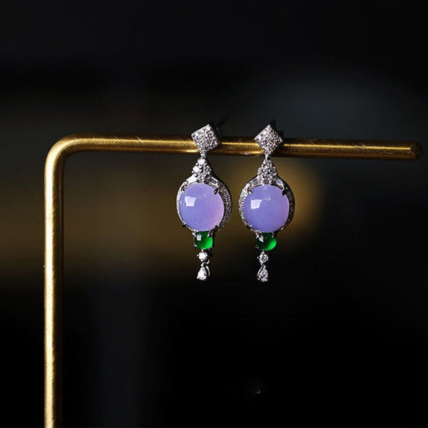 Designer original new silver inlaid ice purple chalcedony egg round earrings