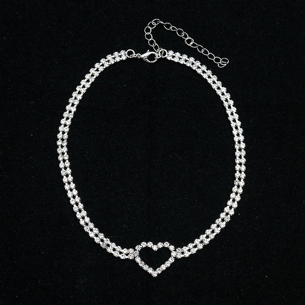 Small Heart Crystal Choker Necklaces for Women Geometric Rhinestone Necklaces