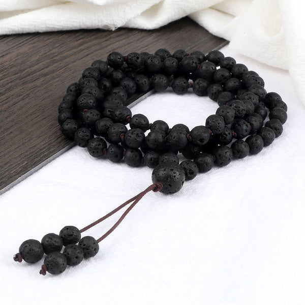 Pulsera de energía curativa con 108 cuentas de piedra negra para hombre