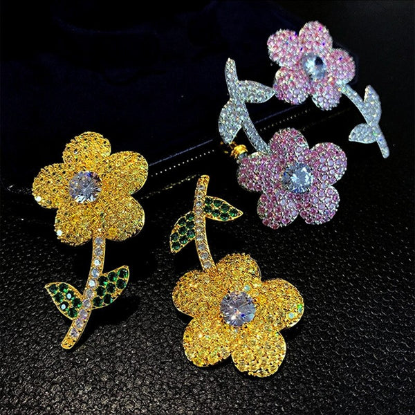 High Grade Branch Flower Earrings With Shinning Rhinestones For Women