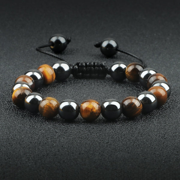 Pulsera de cuentas de moda para hombre y mujer, con dije de ojo de tigre natural y piedra de hematita.