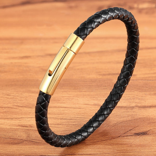 Nuevas pulseras trenzadas de acero inoxidable de alta calidad para mujeres y hombres, brazaletes de cuero genuino.