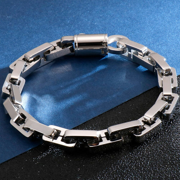 Pulsera de eslabones de 8 mm de ancho para hombre, de acero inoxidable 316L macizo, pulsera de la amistad.