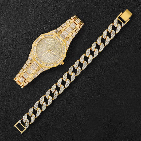 Reloj Hip Hop Iced Out para mujer y hombre, de acero con diamantes, estilo Hip Hop