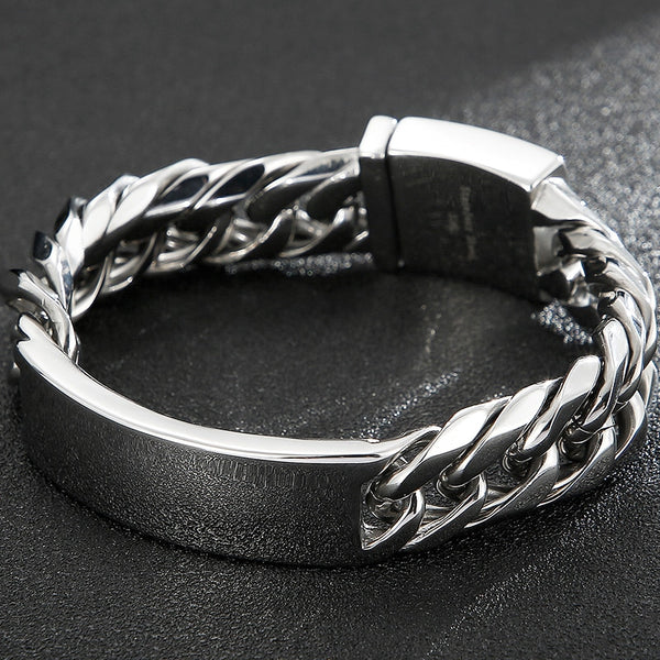 Name Bar ID Bracelet for Men Stainless Steel Cuban Curb Link Chain