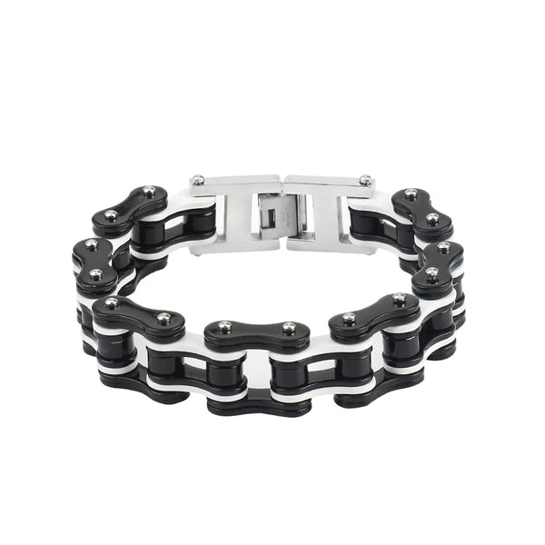 Pulsera de cadena de motocicleta para bicicleta de motociclista, brazalete de acero de titanio estilo punk rock, pulsera blanca y negra