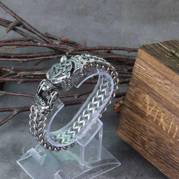 Pulsera de acero inoxidable con diseño de oso ruso de Vikings Jewelry para hombre con cadena de malla