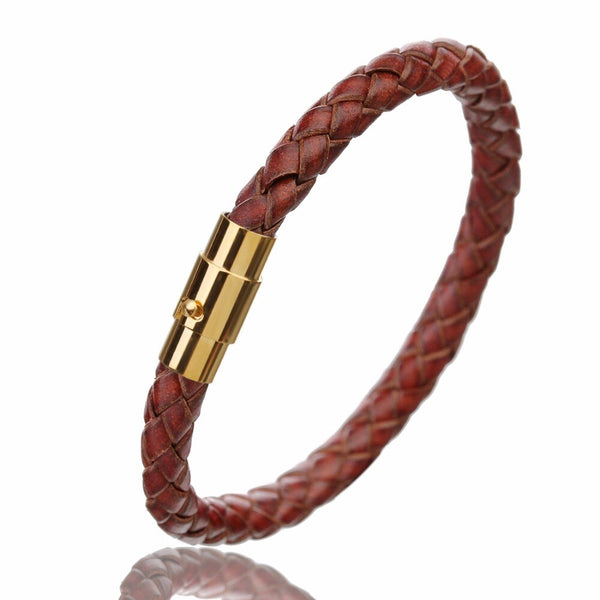 Genuine Leather Bracelet Men Stainless Steel Magnetic Clasp Handmade Men Bracelets