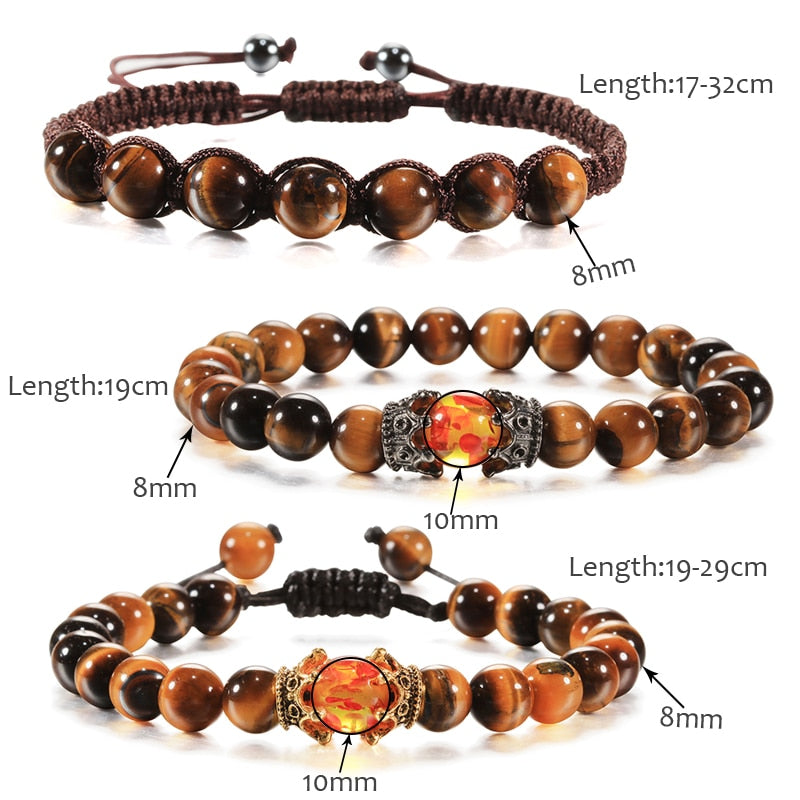 Tiger Eye Beaded Bracelets Bangles Men Braided Rope Healing Balance