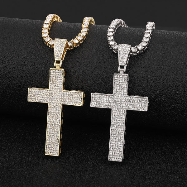Men Women Hip Hop Cross Pendant Necklace with 4mm Zircon Tennis Chain