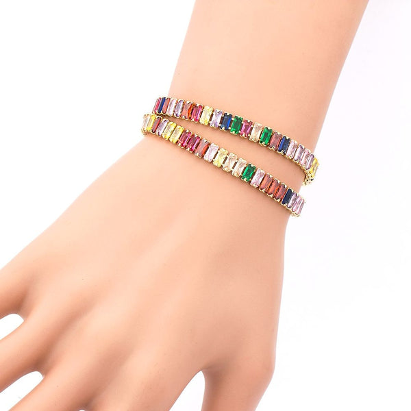 Pulsera de doble capa de cobre y circonita cúbica de lujo de alta calidad