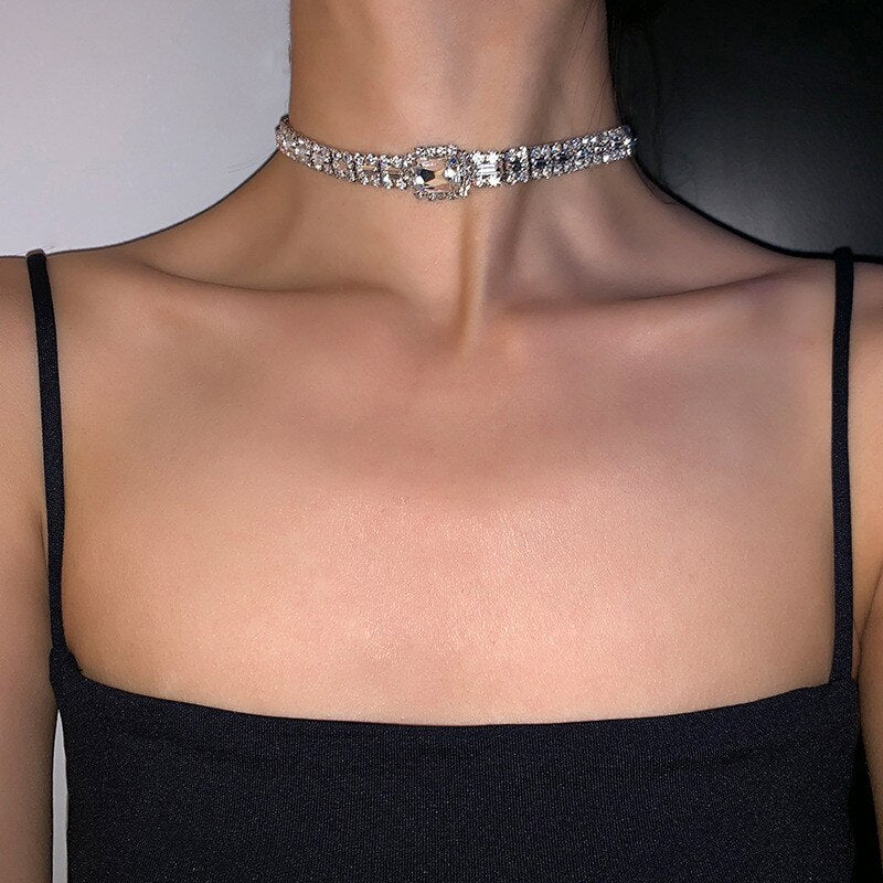 Big Crystal Choker Necklaces for Women Geometric Rhinestone Necklaces