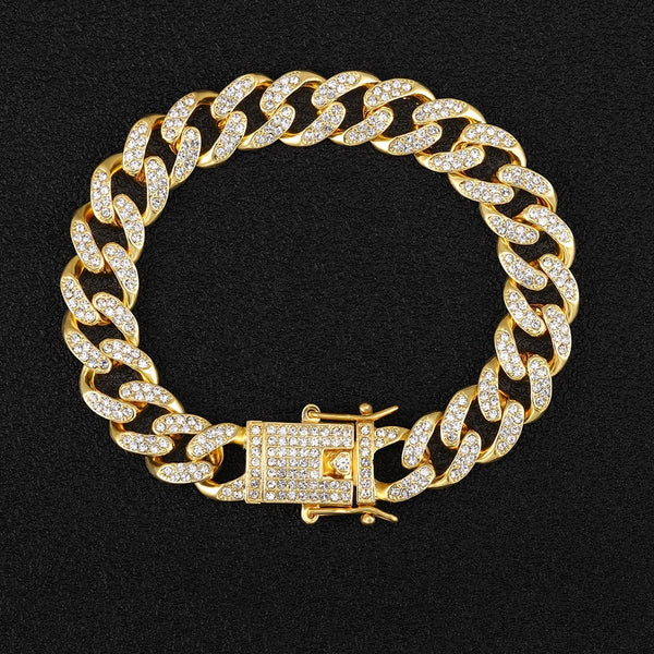 Pulsera para hombre con cadena cubana Miami con diamantes de imitación de estilo hip hop AAA