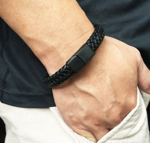 Pulsera de cuero tejida a mano de estilo sencillo para hombre