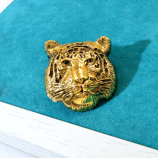 Broches vintage de metal con cara de tigre para mujer y hombre