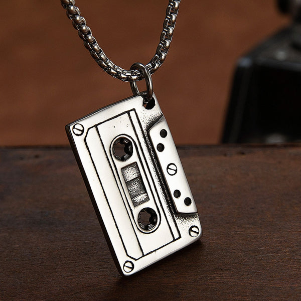 Collar con colgante de cinta estilo punk, hip hop, rock, retro, de acero inoxidable, estilo motero, para hombre