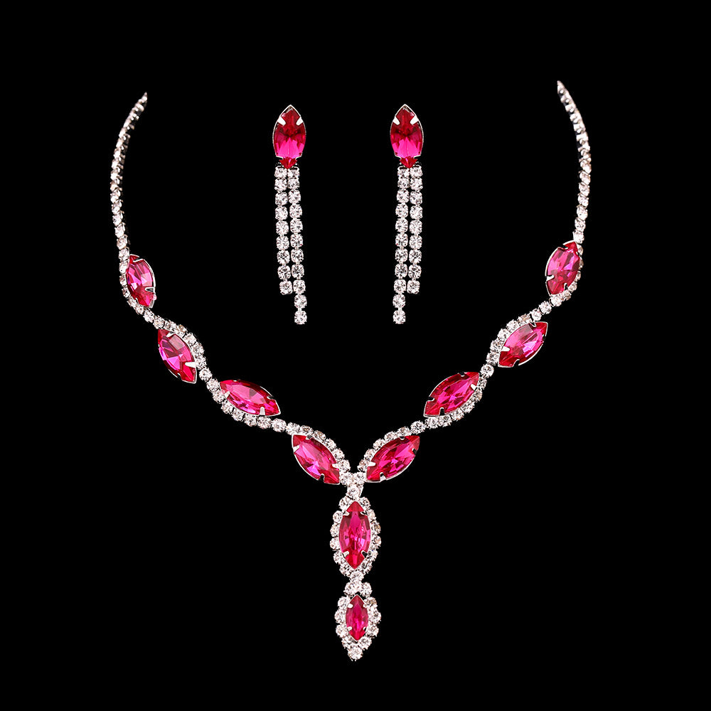 Fashion Pink Crystal Prom Wedding Jewelry Sets