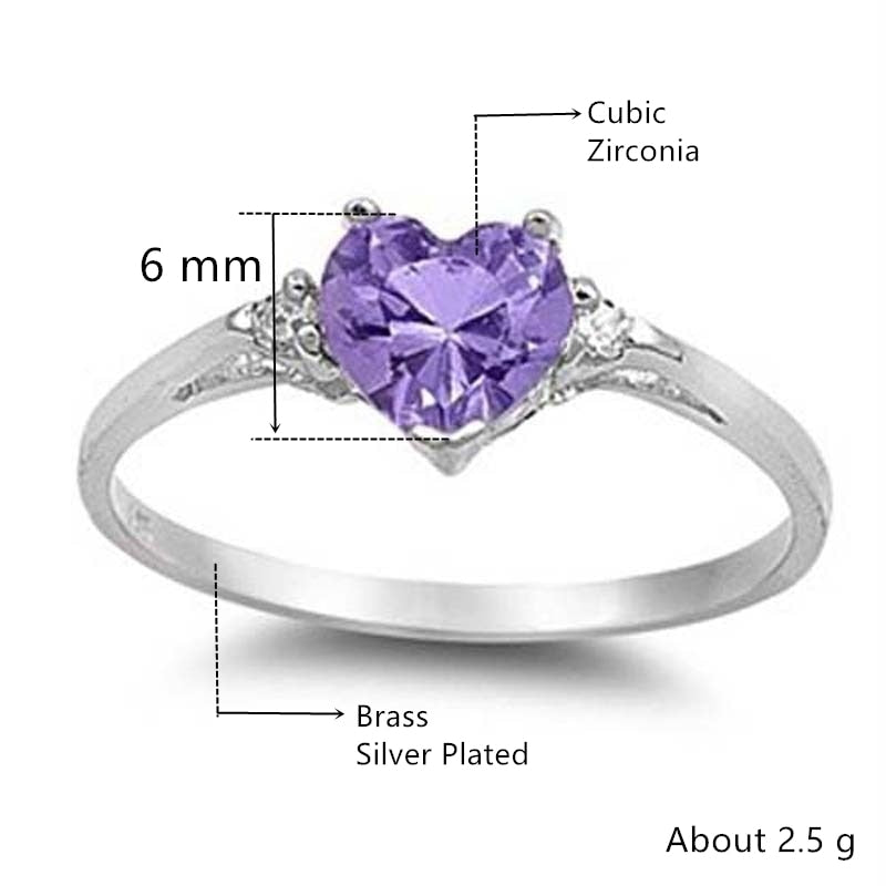 Mood Ring with Lovely Heart Design Brilliant CZ Prong Setting Silver  Rings for Women