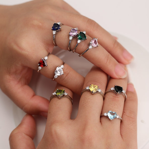 Mood Ring with Lovely Heart Design Brilliant CZ Prong Setting Silver  Rings for Women