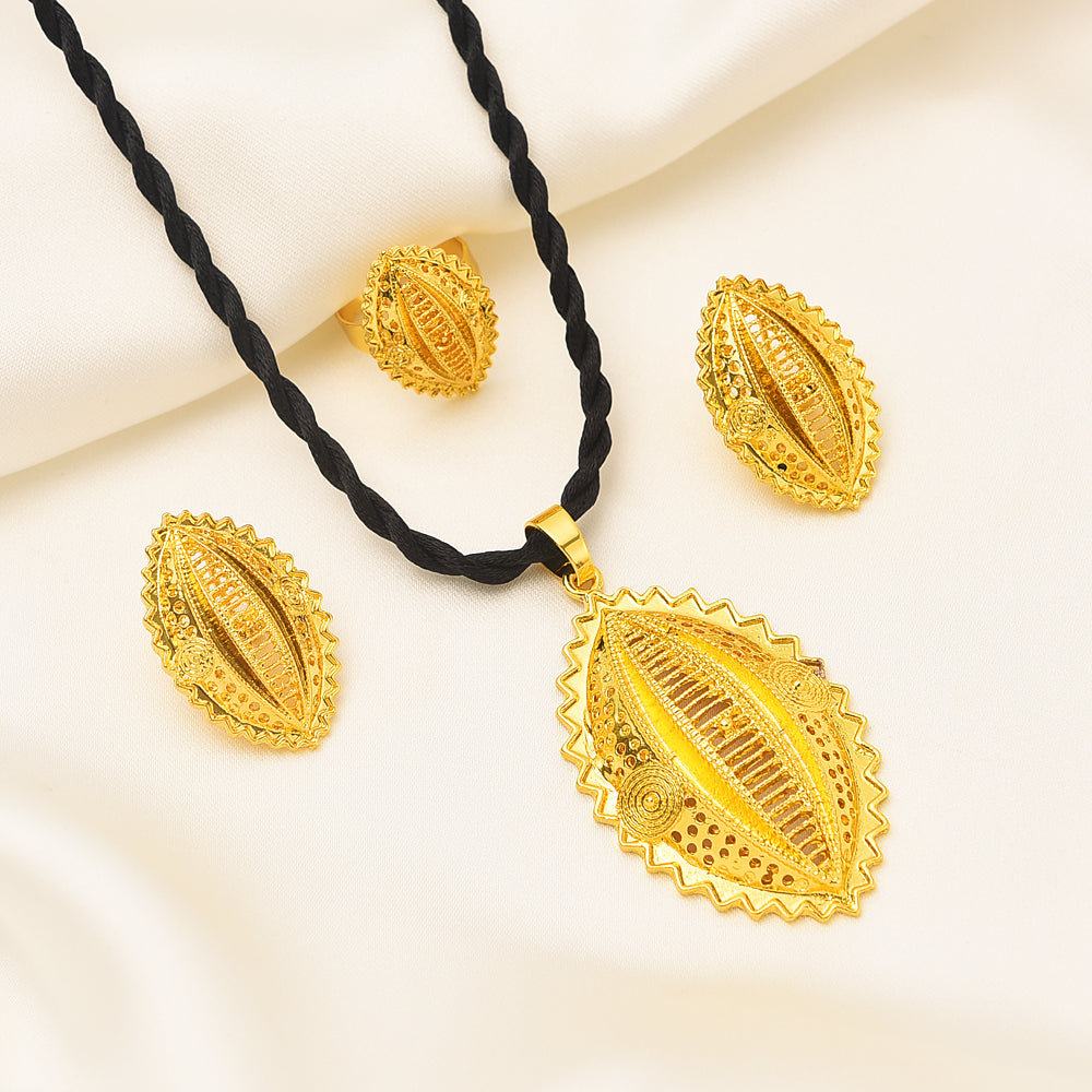 gold Ethiopian Traditional Necklace Earrings Eritrea Jewelry set
